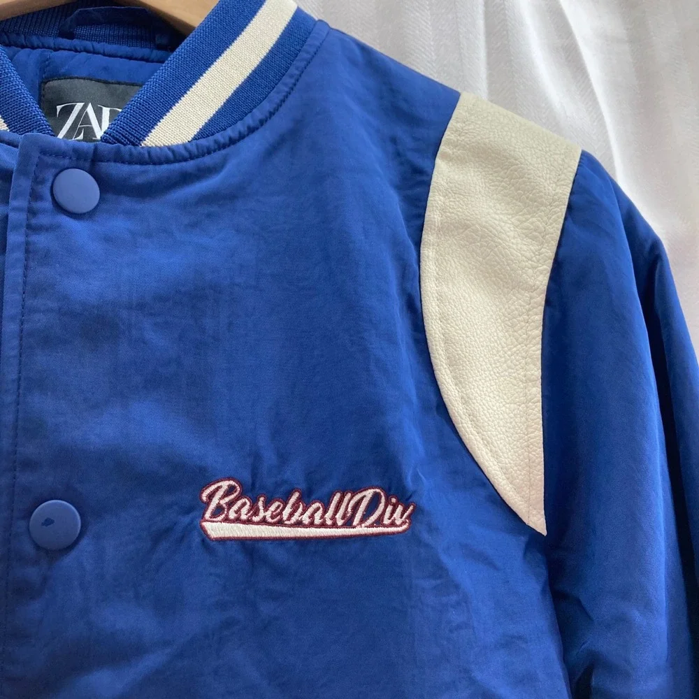 Zara Kids Baseball Div Jacket Varsity Bomber‎ Blue White Size 9-10 EUC